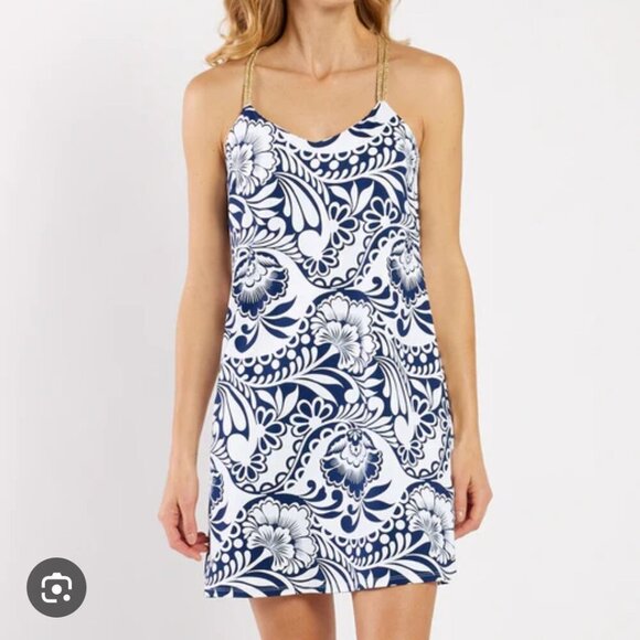Jude Connally Women's Size Medium Blue White Paisley Bailey Mini Slip Dress - Picture 11 of 12